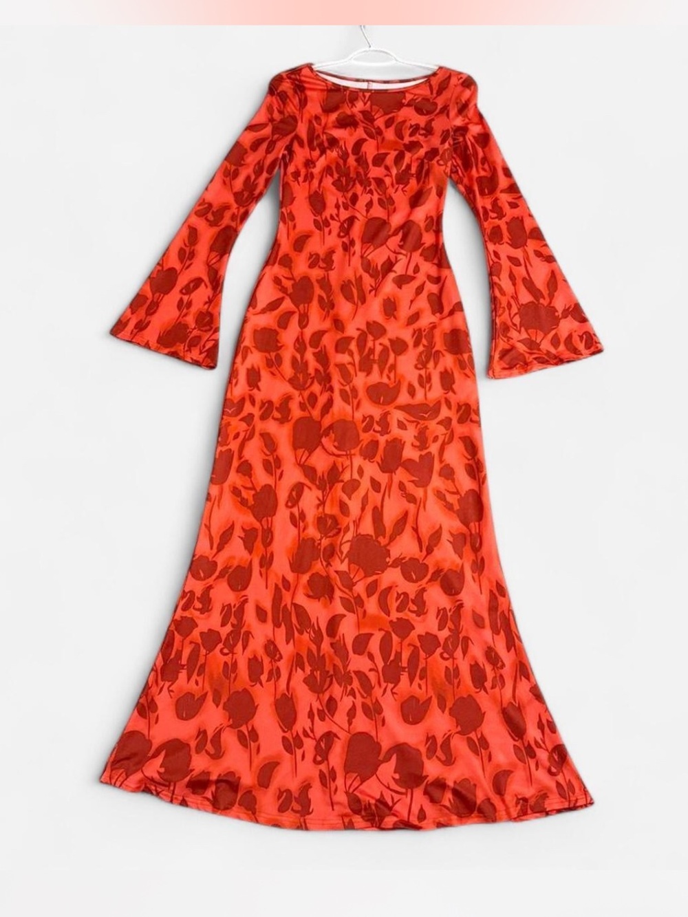 SHEIN Red Floral Long Sleeve Maxi Dress